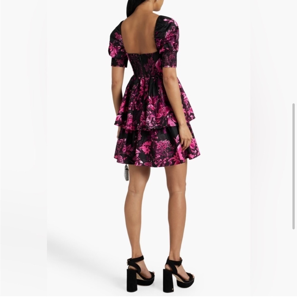 ALICE + OLIVIA Emmalou Stretch Cotton Tiered Minidress - Picture 2 of 8